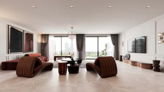 Spacious luxury living room with modern neo-classic interior design